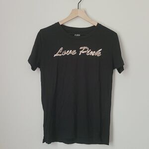 Victoria's Secret PINK Sequin Tee in Black Size Extra Small
